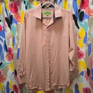 Bristol & Bull orange striped cotton long sleeve button-down shirt 2XL collared